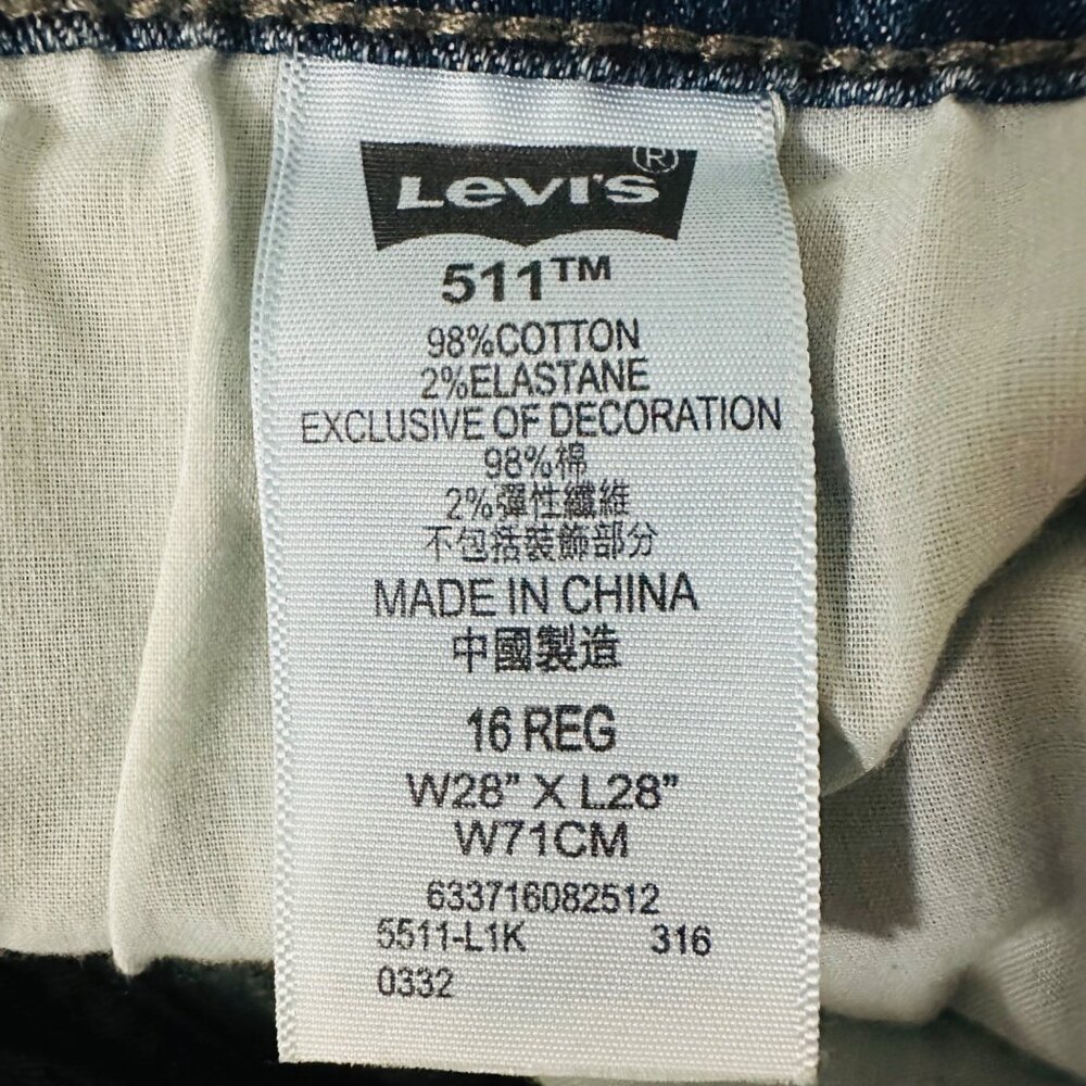 Levis 511 Slim Fit Boys Stretch Cotton Denim Jeans Medium Wash 16 Reg 28x28 - Picture 8 of 12
